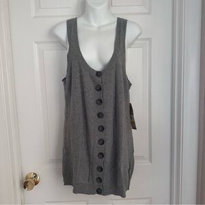 DKNY Jeans Cable Knit Sweater Vest Dress Gray Button Front NWT Medium
